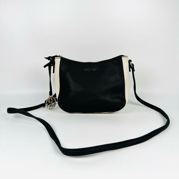 Y2K Nine West Women's Black White Small Adjustable Strap Leather Crossbody Bag - Picture 2 of 11